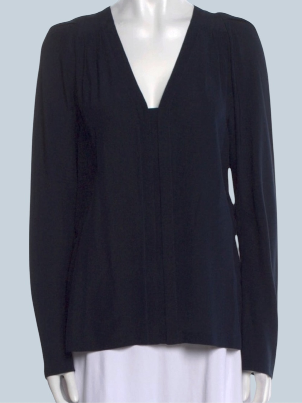 37” Bust Stella McCartney 100% Silk Navy V-Neck Blouse Small Italian S